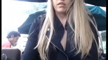 Blonde With Glasses Flashing &amp; Rubbing Her Pussy In Public