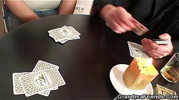 Poker playing granny double fucked after game