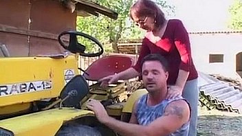 Redhead granny fucked in the back yard