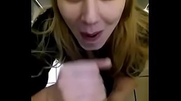 Blonde girl sucking black dick at work in the bathroom on break