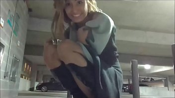 Blonde webcam babe dildos her pussy in public parking lot