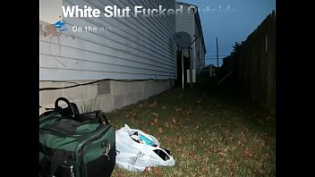 white slut fucks outside