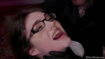 After interview with sexy shemale student Claire Tenebrarum tattooed priest H3ll4SL00tz overpowers her and fucks her mouth and asshole with big cock