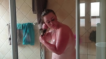 Fucking my mouth and cunt with adult toy in shower