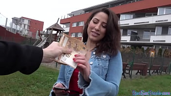 Busty european brunette picked for titjob and public banging