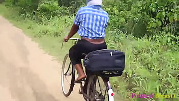 Beautiful girl&apos;s going to work got hook by her spoiled bicycle&period; A good Samaritan came to help but it ended in sex