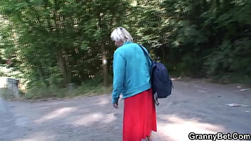 Stallion doggy-fucks old granny roadside