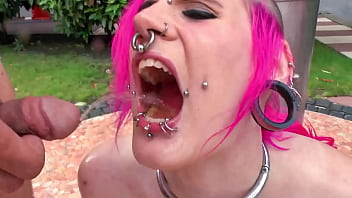 Strangers pissing alternative punk girl in mouth