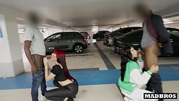 Two big ass Latina roommates fucked by two black guys in a public parking lot&excl;&excl;&excl;