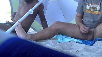 My Nude Beach Day Pt1 Hubby films me getting massaged by a well hung black guy and he plays with my pussy&excl;