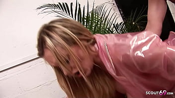 Huge Tits Blonde woman in Rare Water Fuck in Plastic coat