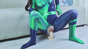 Shego rides HUGE dildo until squirt and take it into her asshole and OPEN IT WIDE&excl;