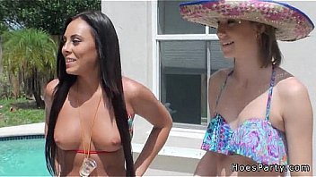 Two sluts fucks after outdoor pool party