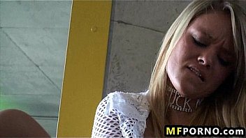 Crazy blonde fucks herself in a parking garage Allexis 2